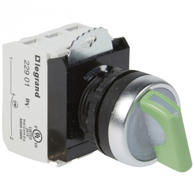 Bloc complet lumineux � manette 1NO + 1NF 12/24 Ac/Dc - Vert