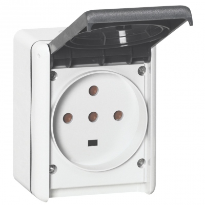 Prise saillie �tanche 3P+N+T 32A � volet Legrand Plexo Gris