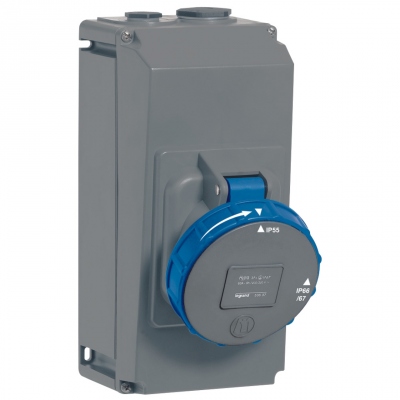 Prise saillie - Inclin�e - 63 Amp�res - 3P+T - IP55 - Bleu - Legrand hypra 059337