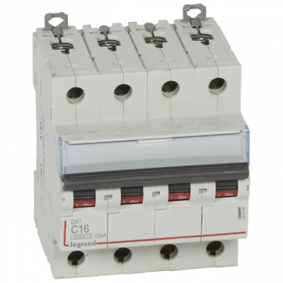 Disjoncteur 16A 10kA courbe C t�trapolaire Legrand DX3 Vis / Vis