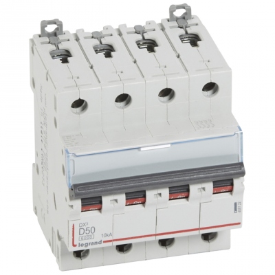 Disjoncteur 50A 10kA courbe D t�trapolaire Legrand DX3 Vis / Vis