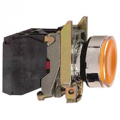 Bouton Poussoir Lumineux - Affleurant - 1NO + 1NF - Orange - 24V - Schneider XB4BW35B5