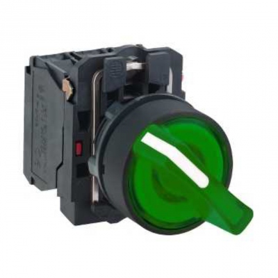 Bouton Tournant lumineux - 2 Positions - 24V - Vert - Schneider XB5AK123B5