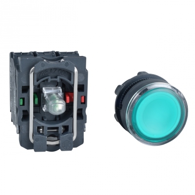 Bouton Poussoir Lumineux - Affleurant - 1NO + 1NF - Vert - 24V - Schneider XB5AW33B5