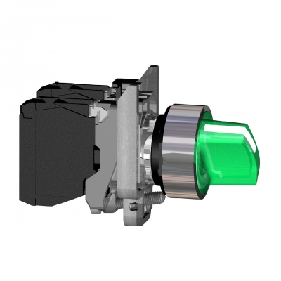 Bouton Tournant lumineux - 3 Positions - 230V - Vert - Schneider XB4BK133M5