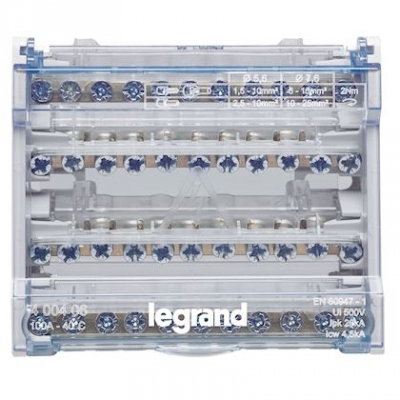 R�partiteur modulaire - 4 P�les - 100A - 6 modules - Legrand 400406