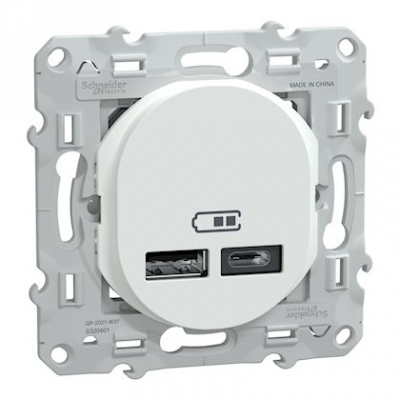 Chargeur USB - Type A+A - 12W - Blanc - Schneider Electric S320401