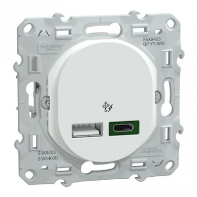 Chargeur USB - Type A+C - 7.5W - 45W - Blanc - Schneider Electric S320403