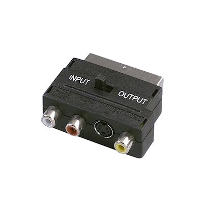 Adaptateur - P�ritel M�le / 3 RCA Femelle + S-VHS Femelle - Commutable - Erard 6749