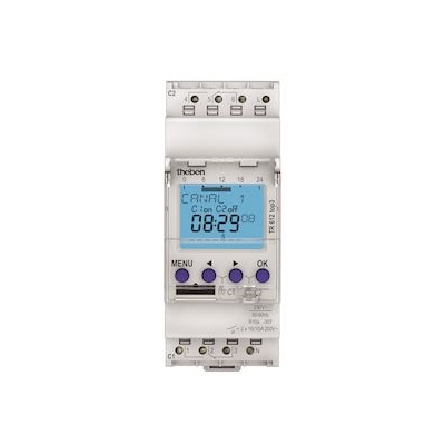 Interrupteur horaire - Digital - 24H / 7J - 2 modules - 2 Contacts - 230V - Compatible Obelis - Theben 6120130