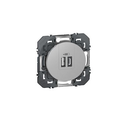 Chargeur - 2 USB - A+C - 3A - 15W - Alu - Legrand Dooxie 600449