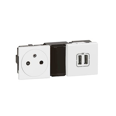 Prise + chargeur 2 USBA 2.4A - 2 x 2 Modules - Blanc - Legrand 077595