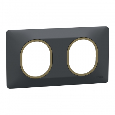 Plaque de finition - Ovalis - 2 Postes - Horizontale - 71 mm - Anthracite laiton - Schneider Electric S340704E