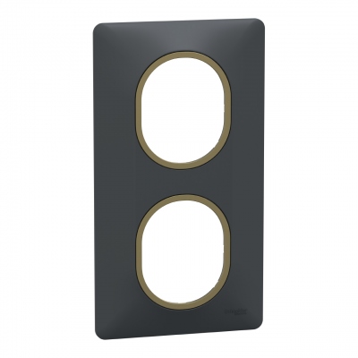 Plaque de finition - Ovalis - 2 Postes - Verticale - 71 mm - Anthracite laiton - Schneider Electric S340724E