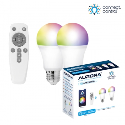Ampoule  LED - E27 - 8W - RGB - Avec tlcommande - Lot de 2 - ABI - AURORA AUA1BTGECWK