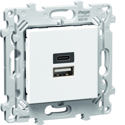 Chargeur USB - Type USB A+C - Pure - Hager Essensya WE113